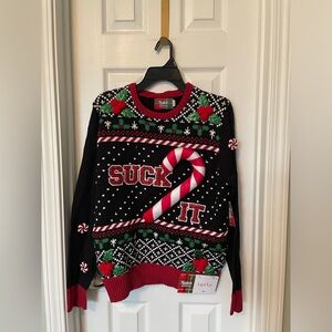 Spencer’s Festive Black and Red Holiday Christmas Sweater with lights - Suck it